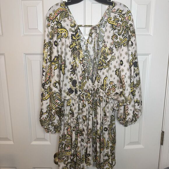 Free People Arzel Printed Mini Boho Dress X-SMALL Tea Combo - Picture 10 of 12